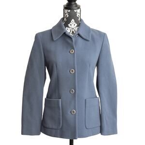 Vintage 90s Minimalist Blue/Grey Button Up Wool Blend Tailored Blazer Jacket - M